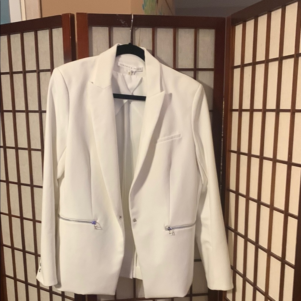 AUTH Veronica Beard White Scuba dickey Blazer